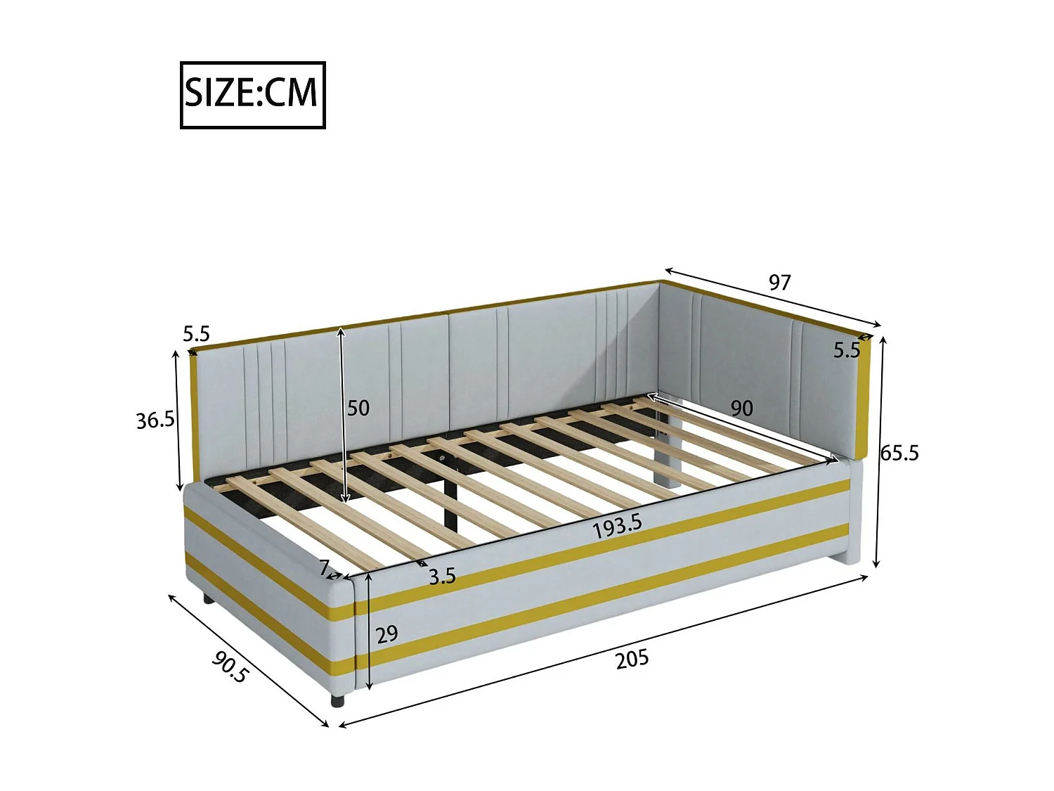 90 x 200 cm großes Schlafsofa aus Samt – mit Lattenrost – Hellgrau (Matratze nicht im Lieferumfang enthalten)