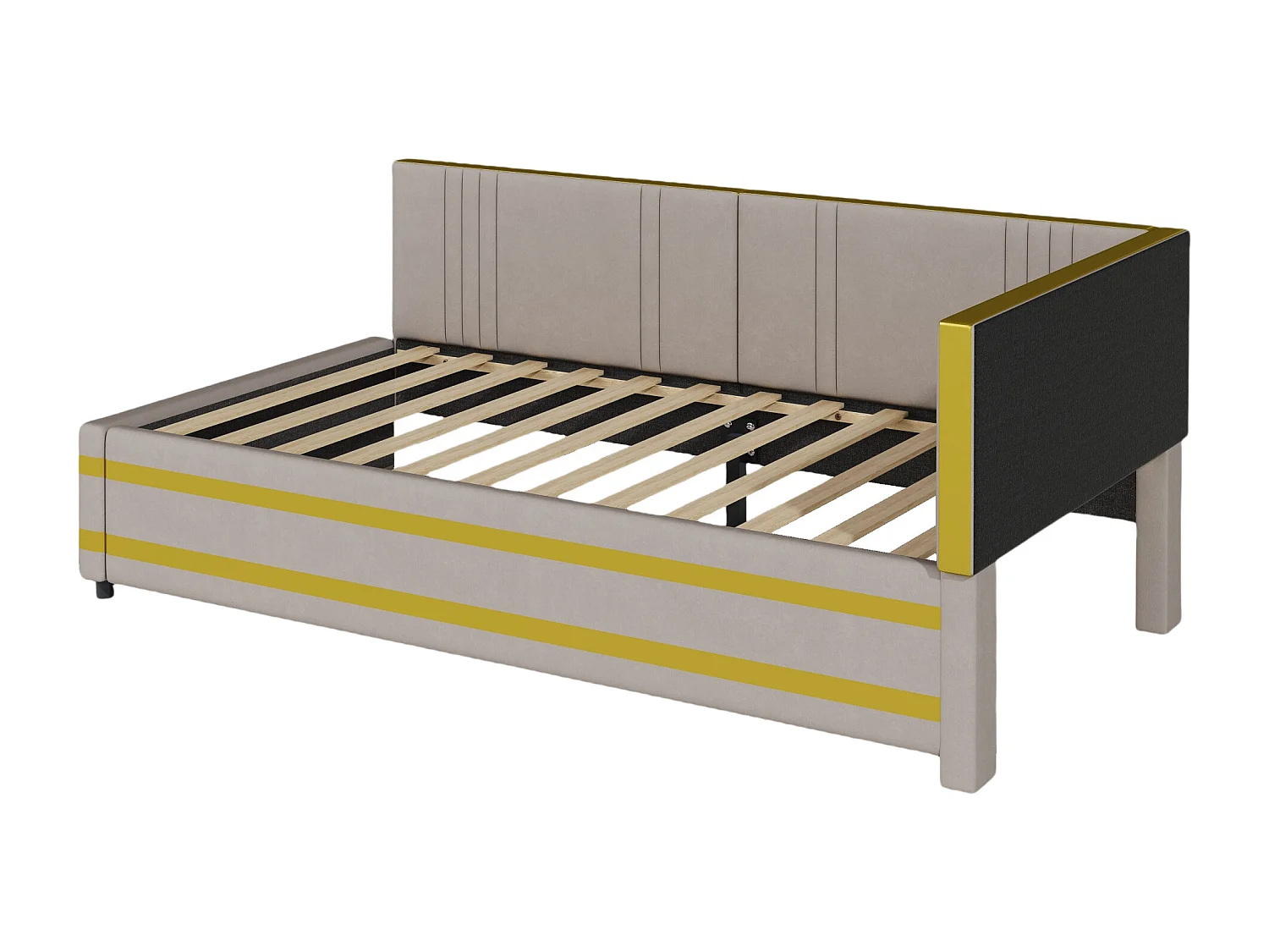 Lit banquette 90x200cm en velours - avec sommier à lattes - Gris (matelas non inclus)