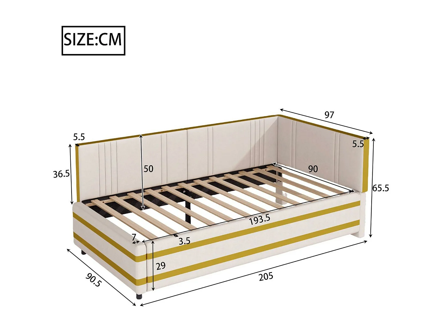 90 x 200 cm großes Schlafsofa aus Samt – mit Lattenrost – Beige (Matratze nicht im Lieferumfang enthalten)