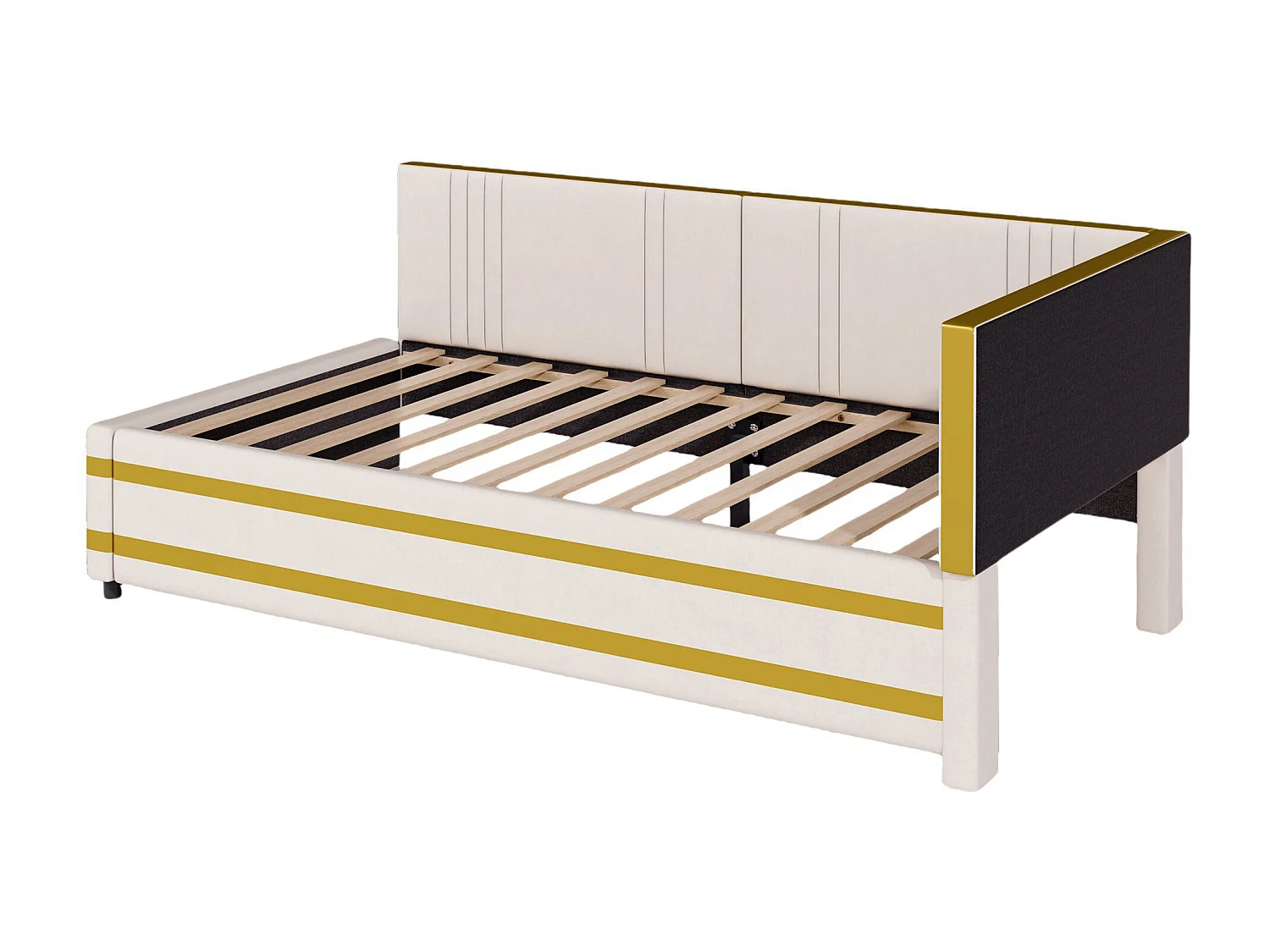 90 x 200 cm großes Schlafsofa aus Samt – mit Lattenrost – Beige (Matratze nicht im Lieferumfang enthalten)