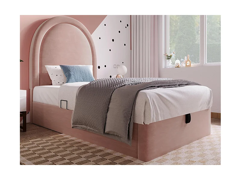 Mit Samt gepolstertes Babybett – 90 x 200 cm – mit Stauraum – Rosa