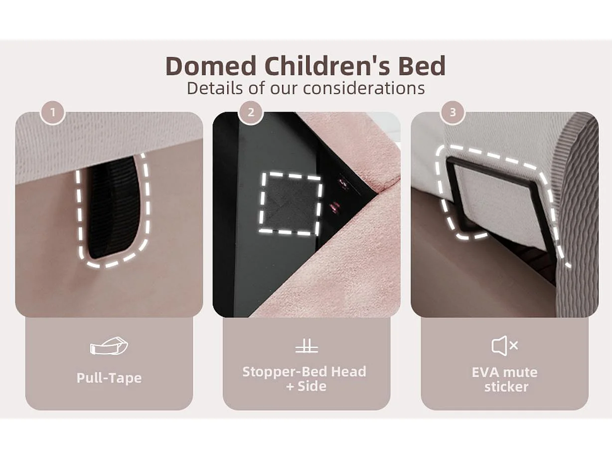 Cama de Bebé Estofada em Veludo - 90x200cm - Com Arrumação - Rosa