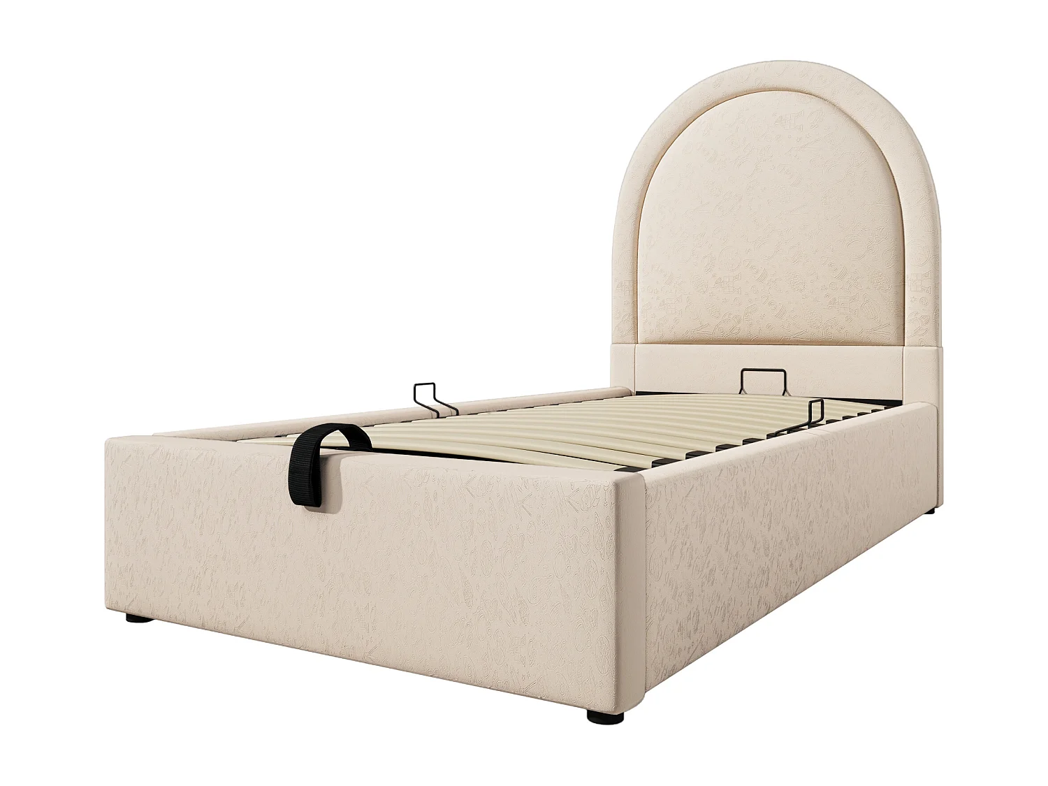Lettino imbottito per bambini con motivi simili - 90x200 cm - Con contenitore - Beige