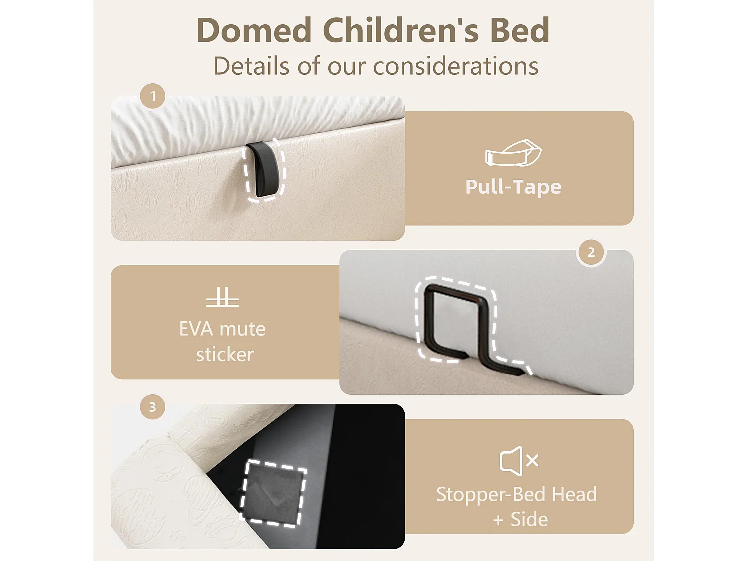 Gestoffeerd babybedje met patroon - 90x190cm - met opbergruimte - Beige