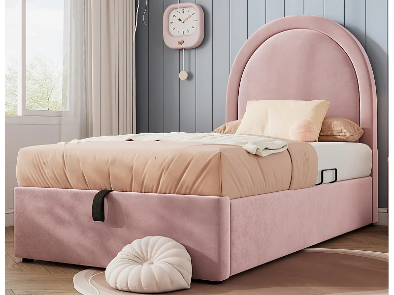 Fluweel gestoffeerd babybed - 90x190cm - met opbergruimte - roze