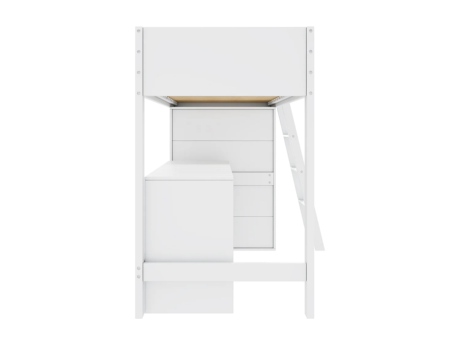 Lit mezzanine 90x200cm en bois - avec bureau et armoire modulable - Blanc