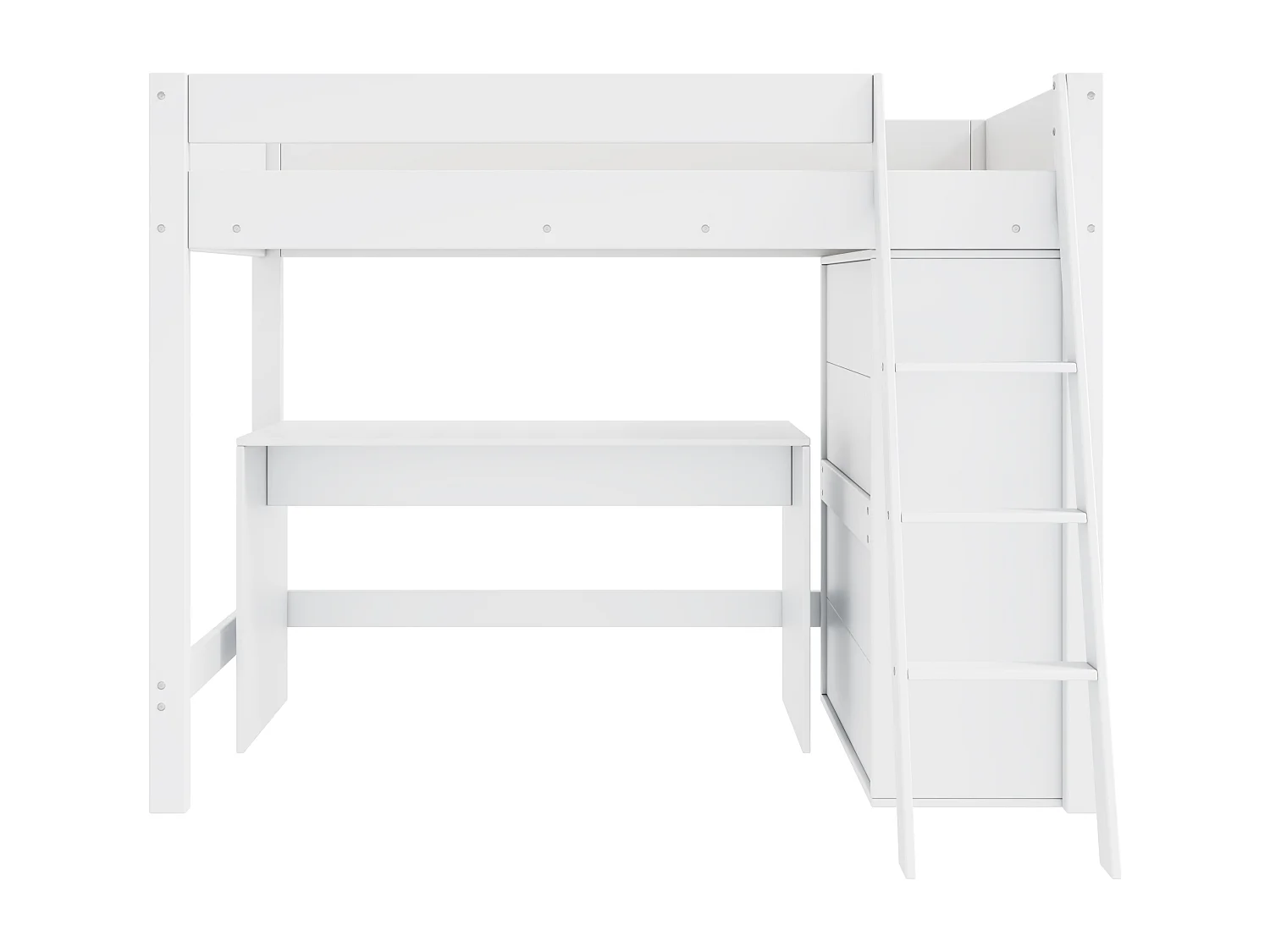 Lit mezzanine 90x200cm en bois - avec bureau et armoire modulable - Blanc