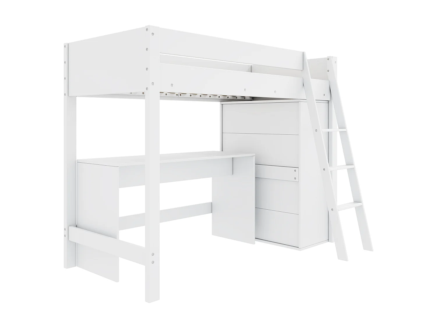 Lit mezzanine 90x200cm en bois - avec bureau et armoire modulable - Blanc