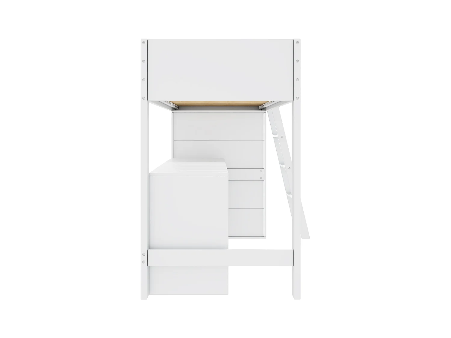 Lit mezzanine 90x200cm en bois - avec bureau et armoire modulable - Blanc