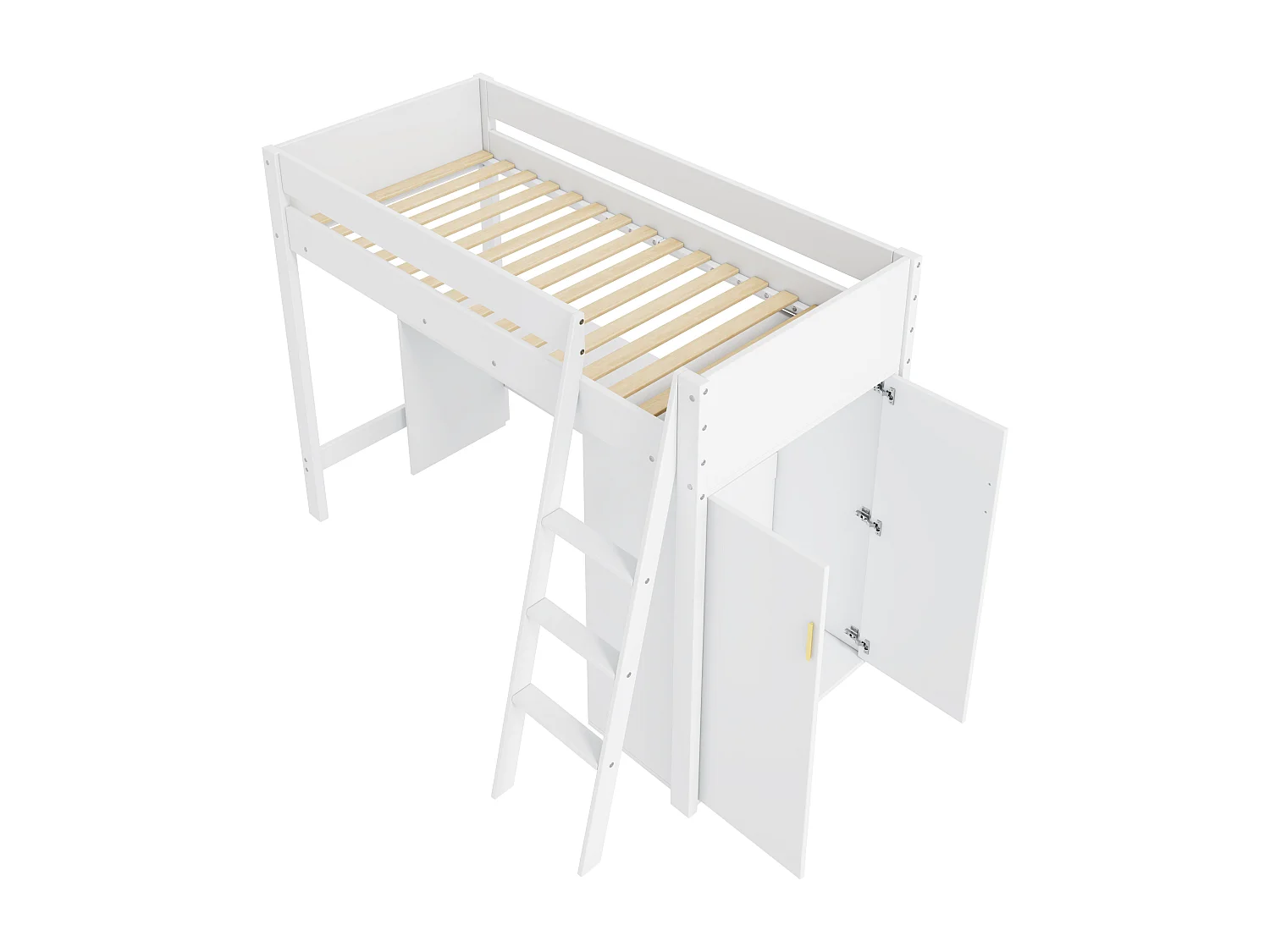 Lit mezzanine 90x200cm en bois - avec bureau et armoire modulable - Blanc