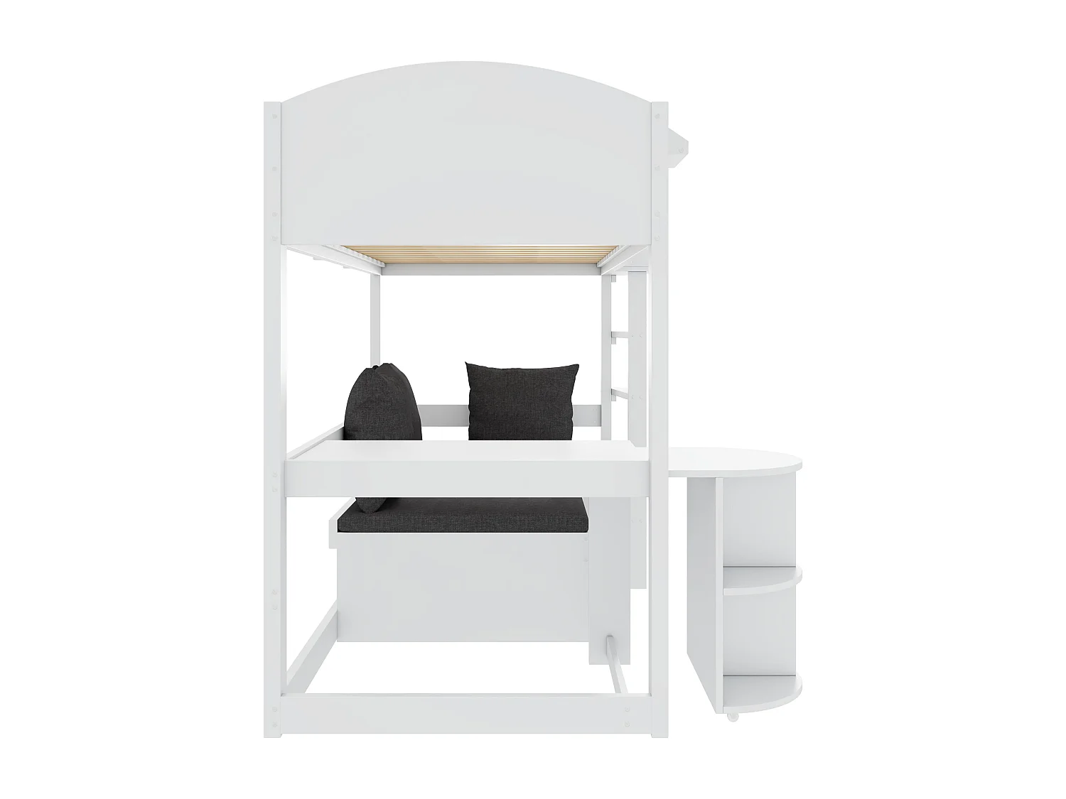 Lit mezzanine 90x200cm en bois - avec bureau et canapé de rangement - Blanc