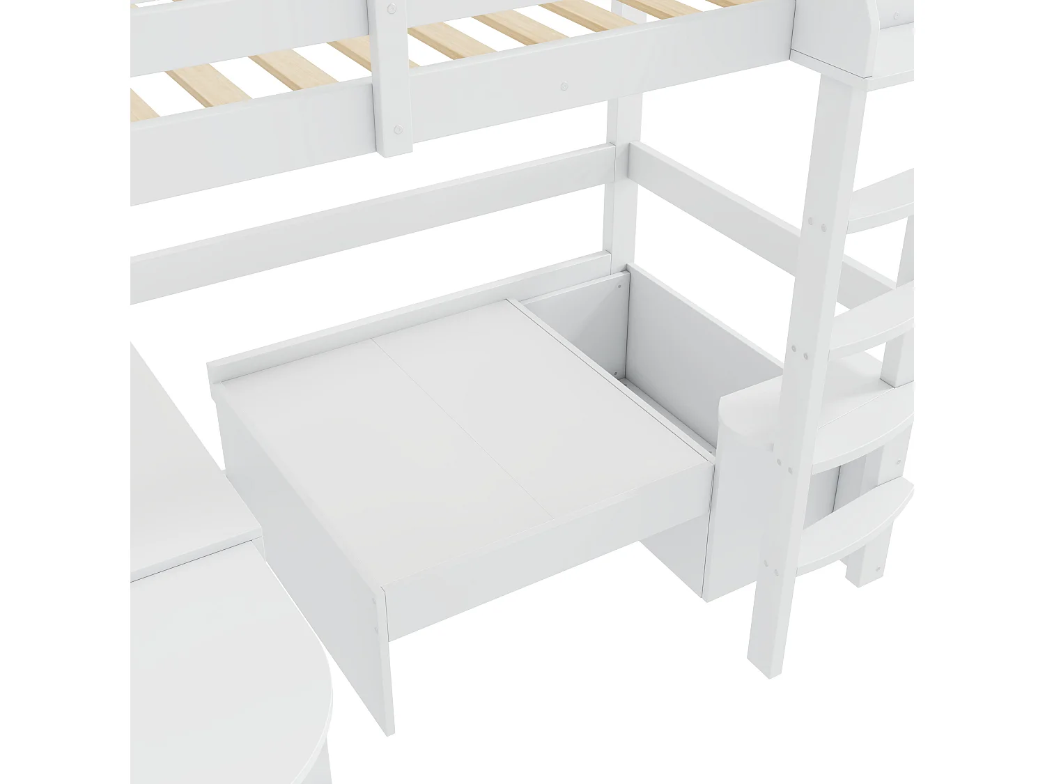 Lit mezzanine 90x200cm en bois - avec bureau et canapé de rangement - Blanc