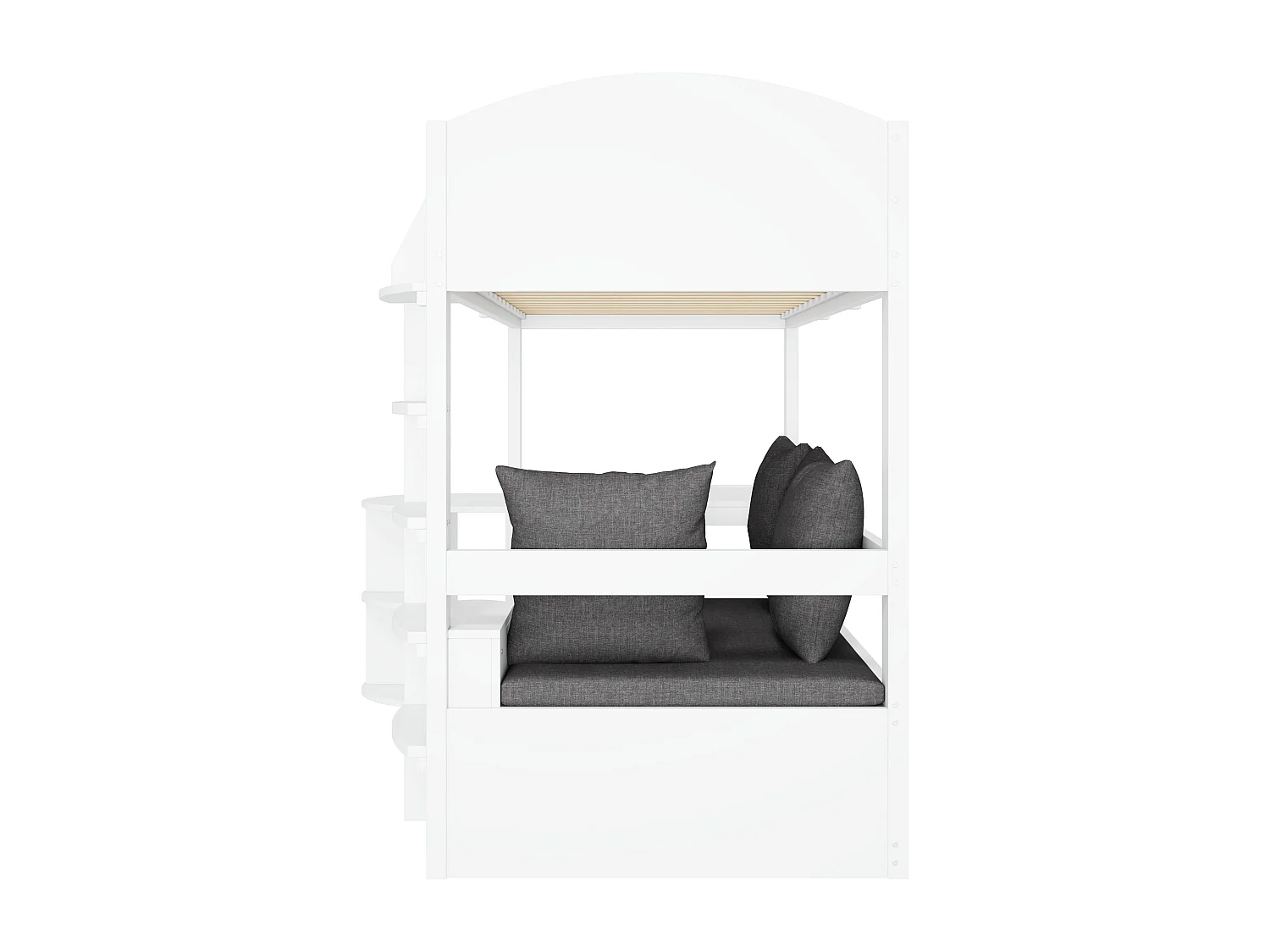 Lit mezzanine 90x200cm en bois - avec bureau et canapé de rangement - Blanc