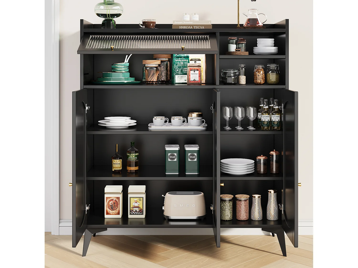 Modernes Buffet - Aus MDF - Mit 3 Türen und 3 Fächern - Schwarz