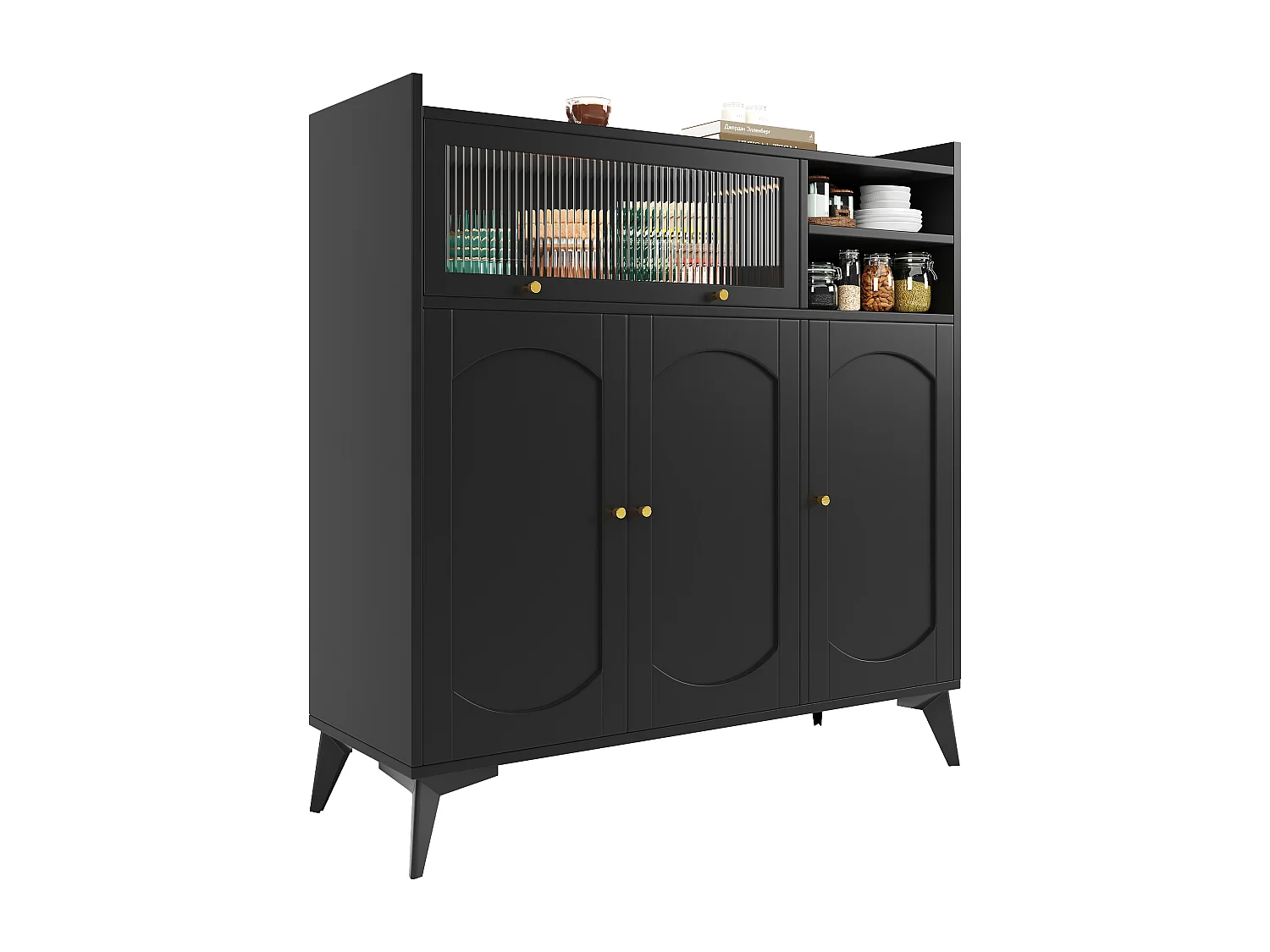 Modernes Buffet - Aus MDF - Mit 3 Türen und 3 Fächern - Schwarz
