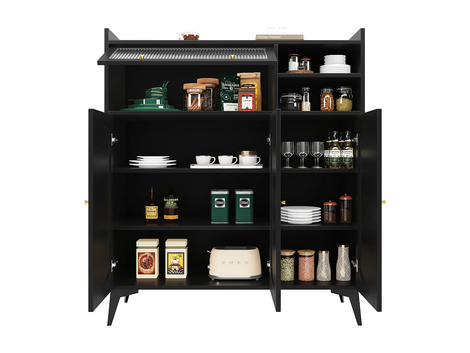 Modernes Buffet - Aus MDF - Mit 3 Türen und 3 Fächern - Schwarz