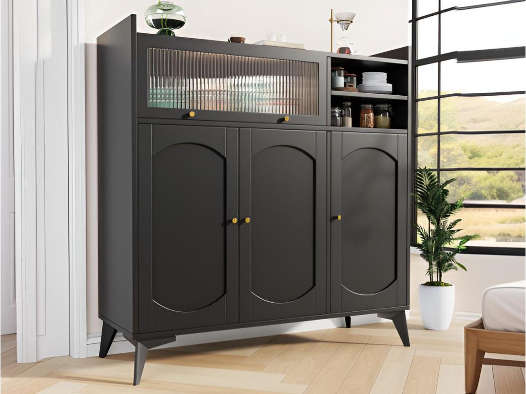 Modern Buffet - Gemaakt van MDF - Met 3 Deuren en 3 Compartimenten - Zwart