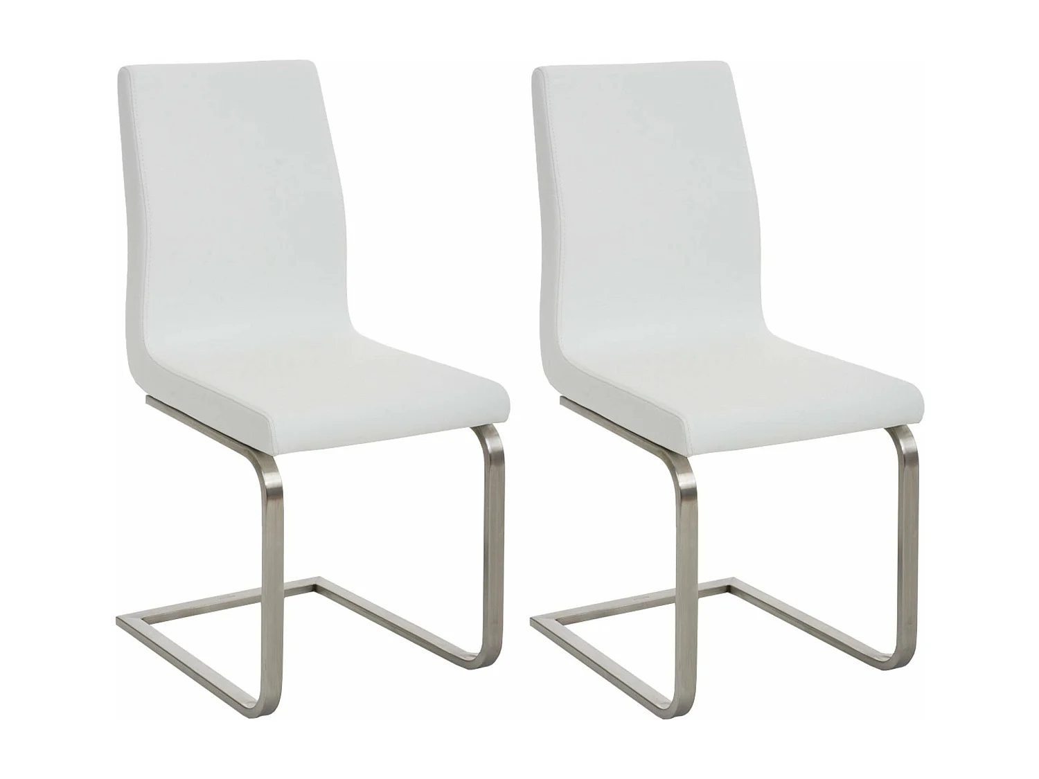 Lot de 2 chaises de salle à manger style cantilever en PVC blanc pieds forme luge en acier inoxydable 10_0001596