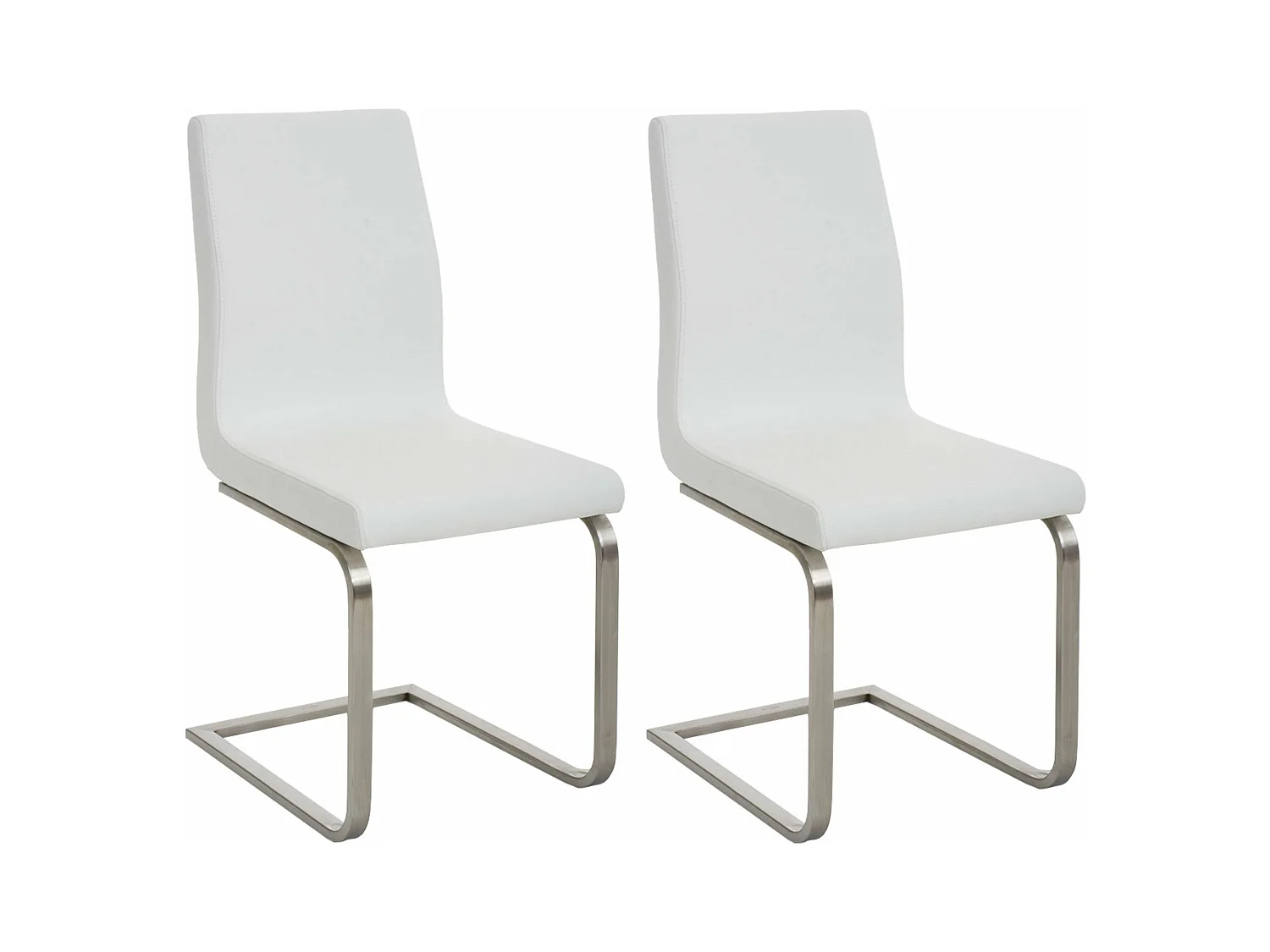 Lot de 2 chaises de salle à manger style cantilever en PVC blanc pieds forme luge en acier inoxydable 10_0001596