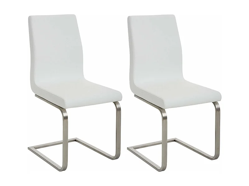 Lot de 2 chaises de salle à manger style cantilever en PVC blanc pieds forme luge en acier inoxydable 10_0001596