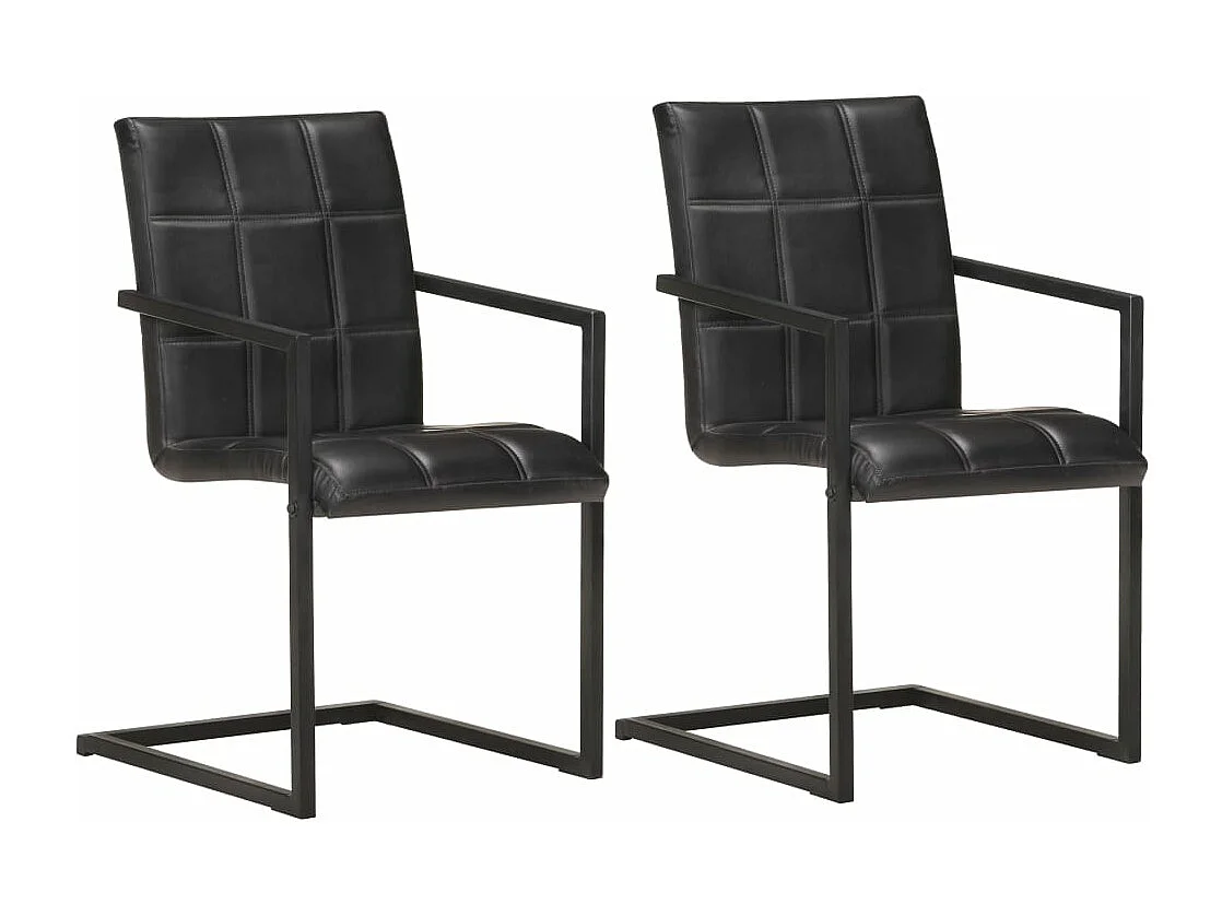 Lot de 2 chaises de salle à manger cuisine cantilever design rétro cuir noir véritable CDS020371