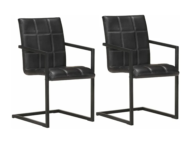 Lot de 2 chaises de salle à manger cuisine cantilever design rétro cuir noir véritable CDS020371
