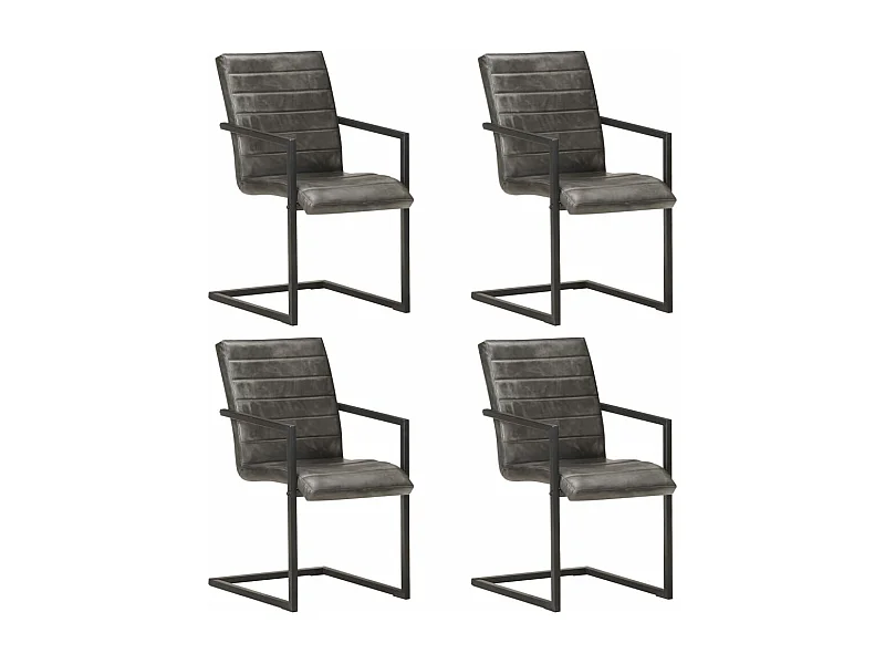 Lot de 4 chaises de salle à manger cuisine cantilever design rétro cuir véritable gris CDS021368