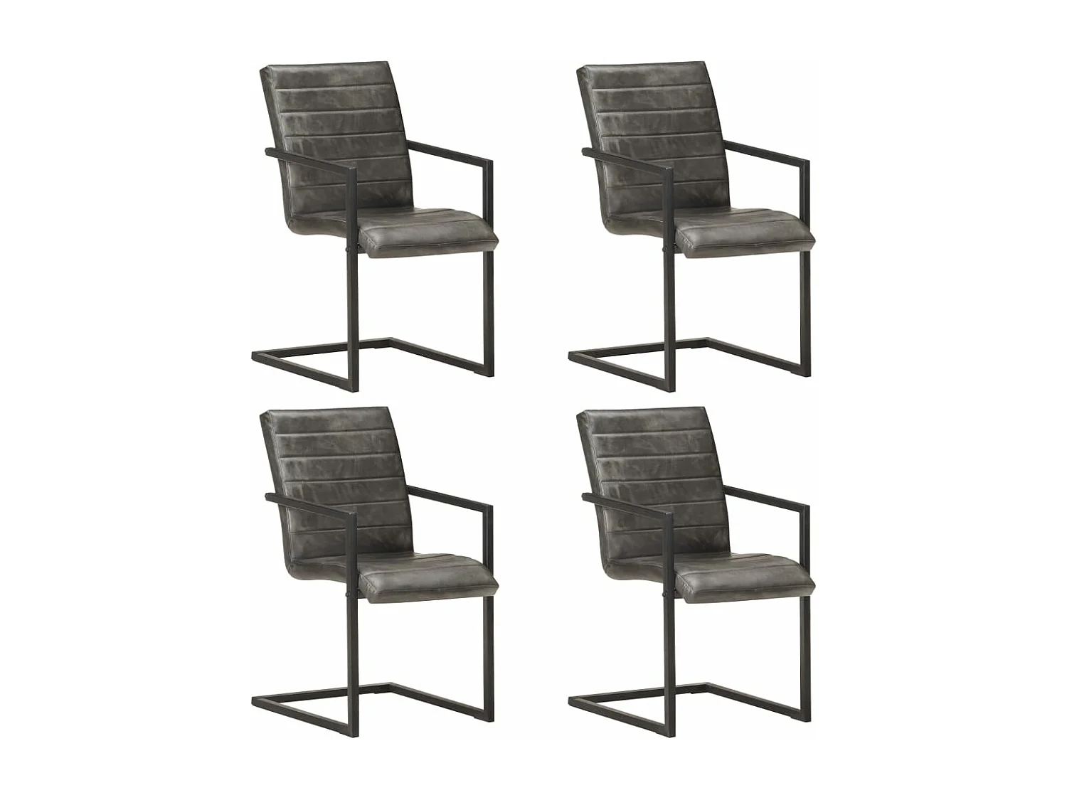 Lot de 4 chaises de salle à manger cuisine cantilever design rétro cuir véritable gris CDS021368