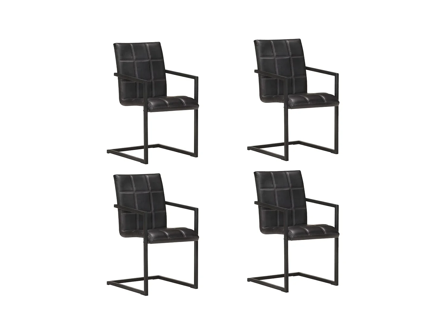 Lot de 4 chaises de salle à manger cuisine cantilever design rétro cuir véritable noir CDS021416
