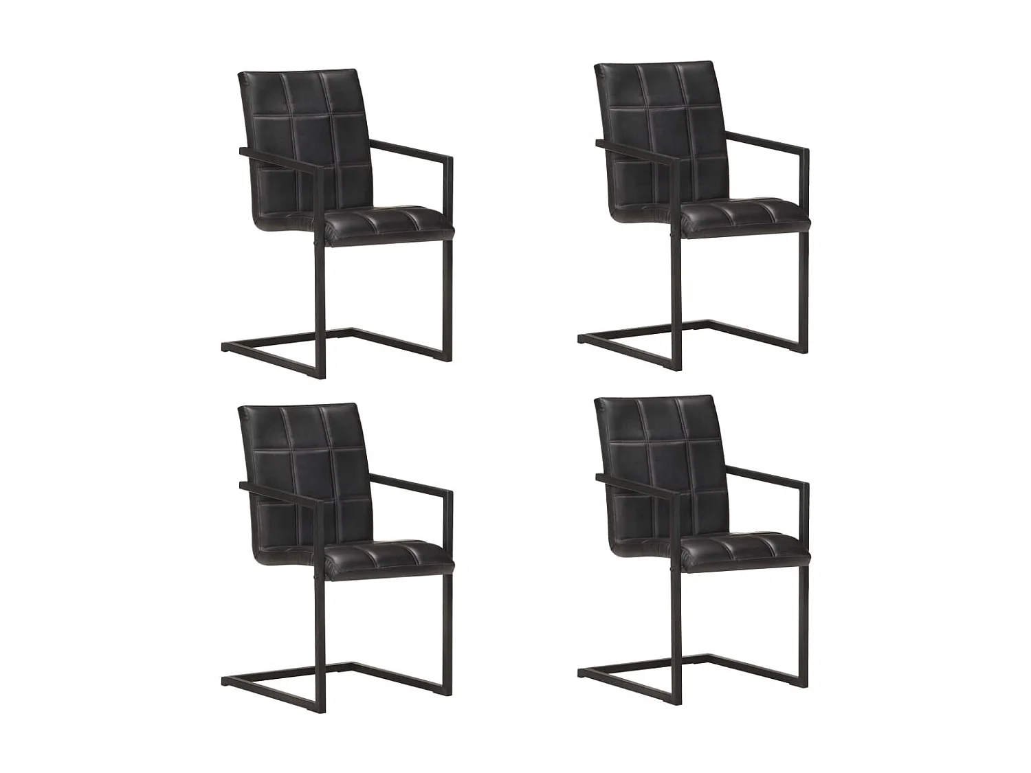Lot de 4 chaises de salle à manger cuisine cantilever design rétro cuir véritable noir CDS021416
