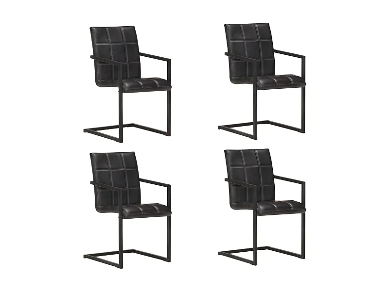 Lot de 4 chaises de salle à manger cuisine cantilever design rétro cuir véritable noir CDS021416
