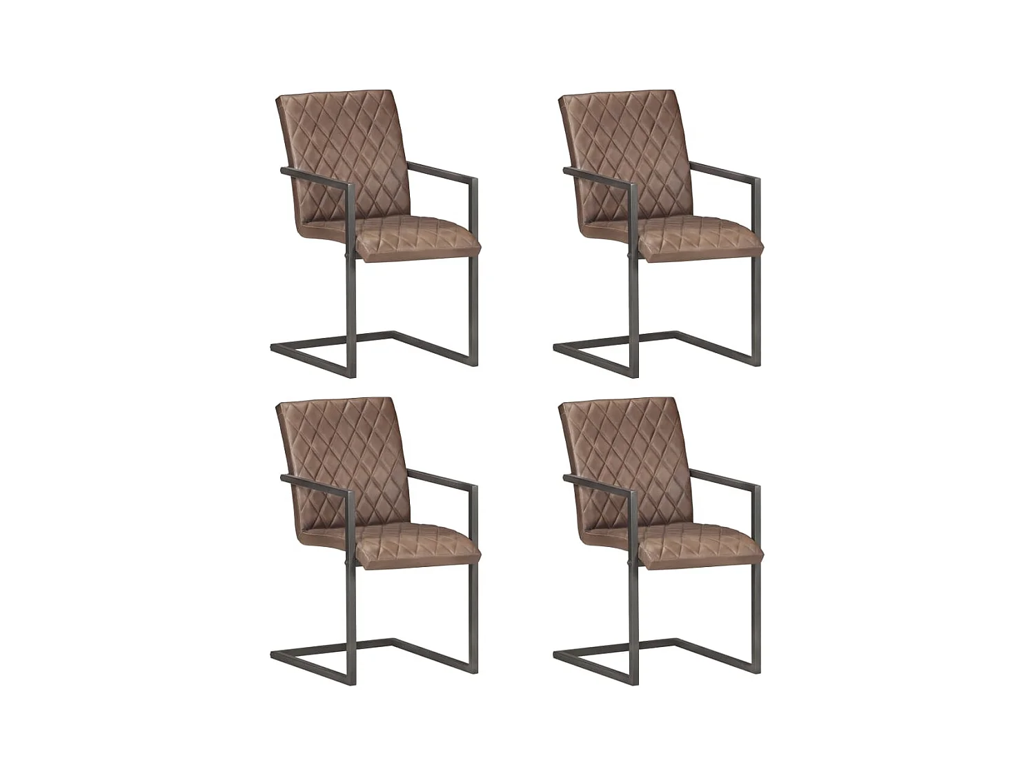 Lot de 4 chaises de salle à manger cuisine cantilever design rétro cuir véritable marron CDS021394