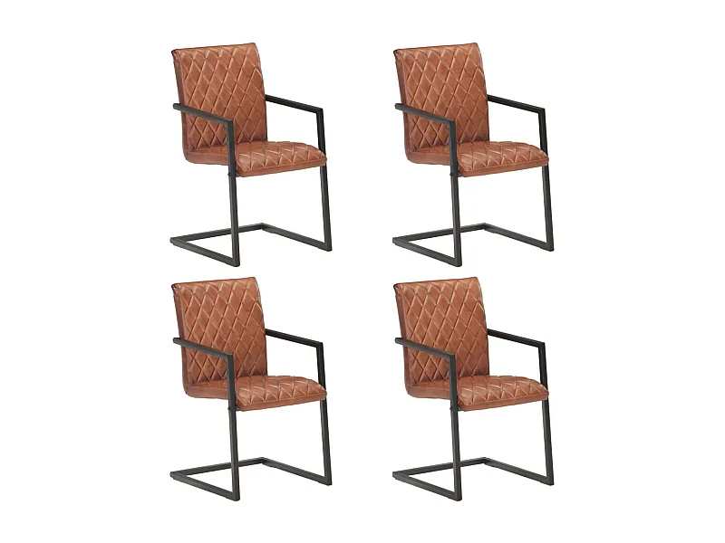 Lot de 4 chaises de salle à manger cuisine cantilever design rétro cuir véritable marron CDS021392