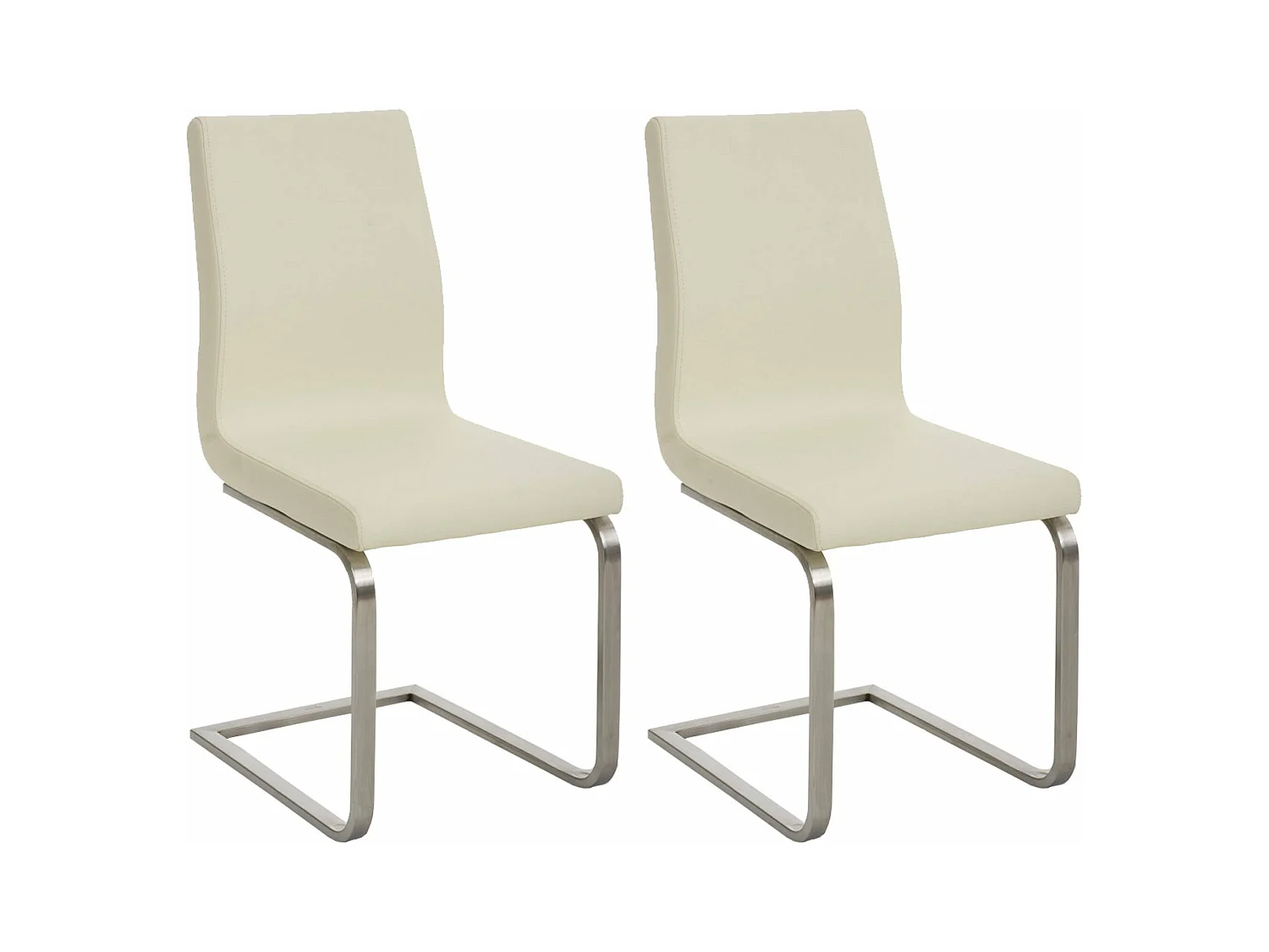 Lot de 2 chaises de salle à manger style cantilever en tissu crème pieds forme luge en acier inoxydable 10_0001598