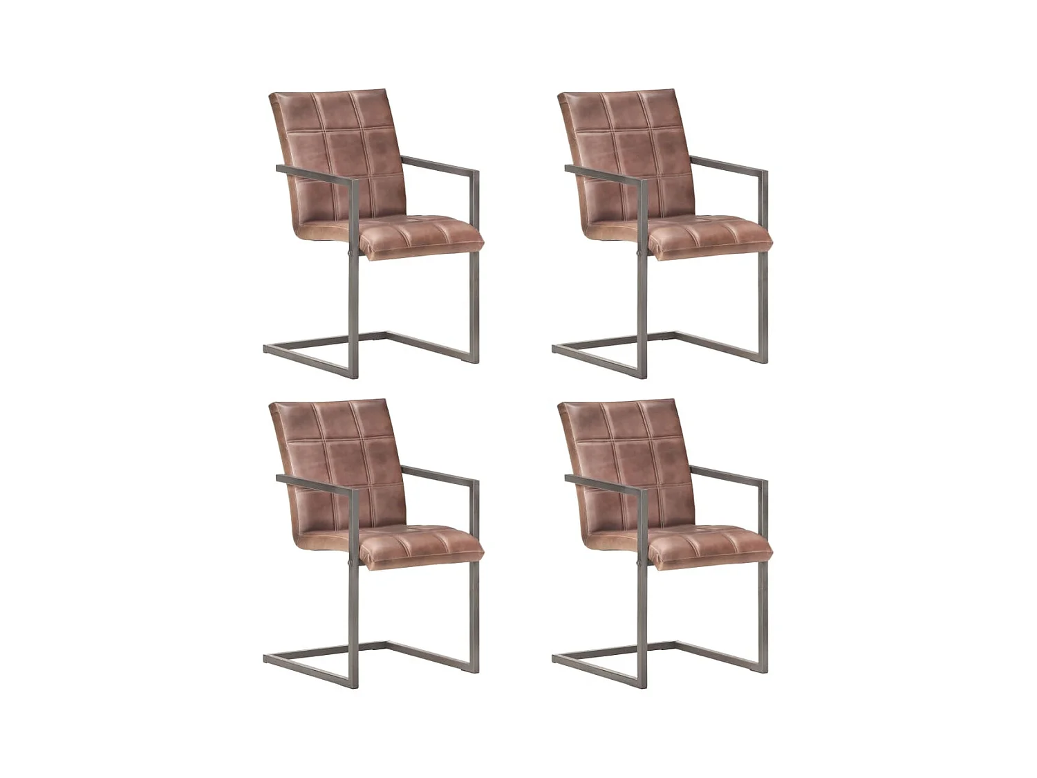 Lot de 4 chaises de salle à manger cuisine cantilever design rétro cuir véritable marron CDS021398