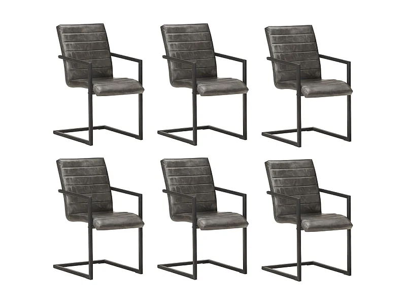 Lot de 6 chaises de salle à manger cuisine cantilever design rétro cuir véritable gris CDS022274