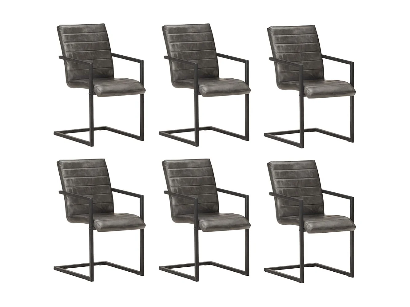 Lot de 6 chaises de salle à manger cuisine cantilever design rétro cuir véritable gris CDS022274