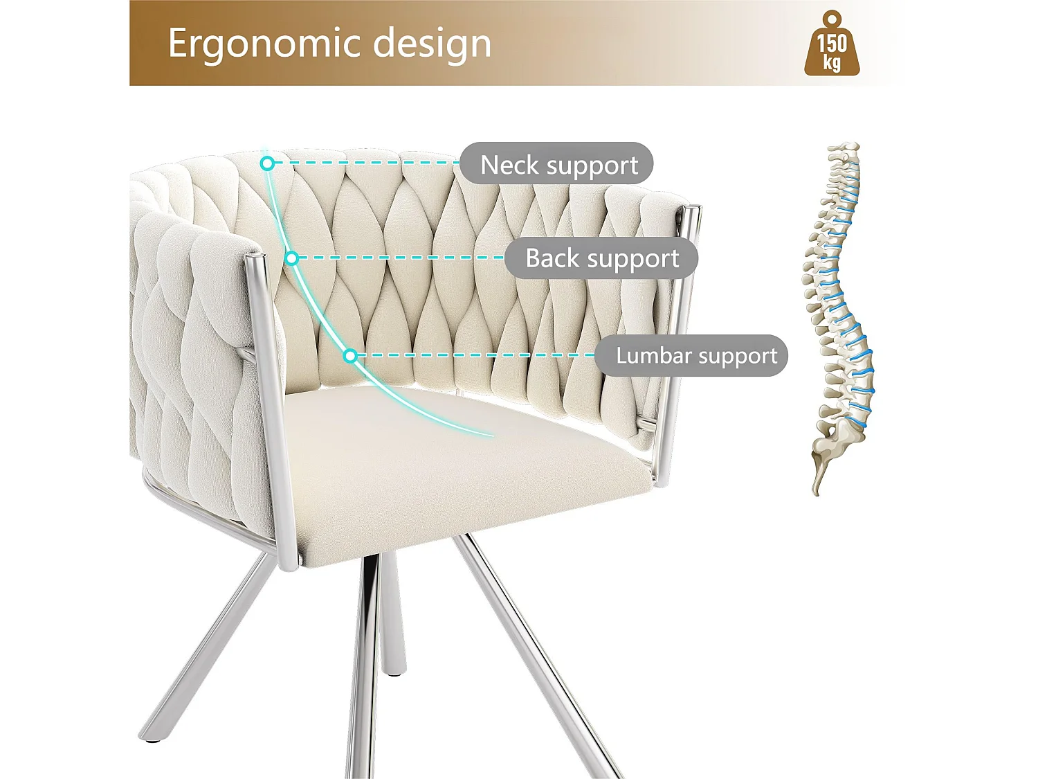 Lot de 6 chaises pivotantes en velours avec accoudoirs - pieds en métal argenté - Beige