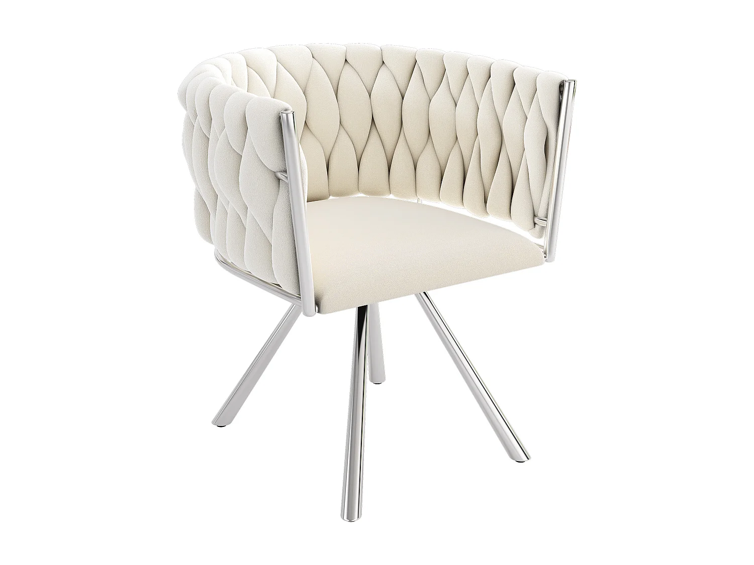 Lot de 6 chaises pivotantes en velours avec accoudoirs - pieds en métal argenté - Beige