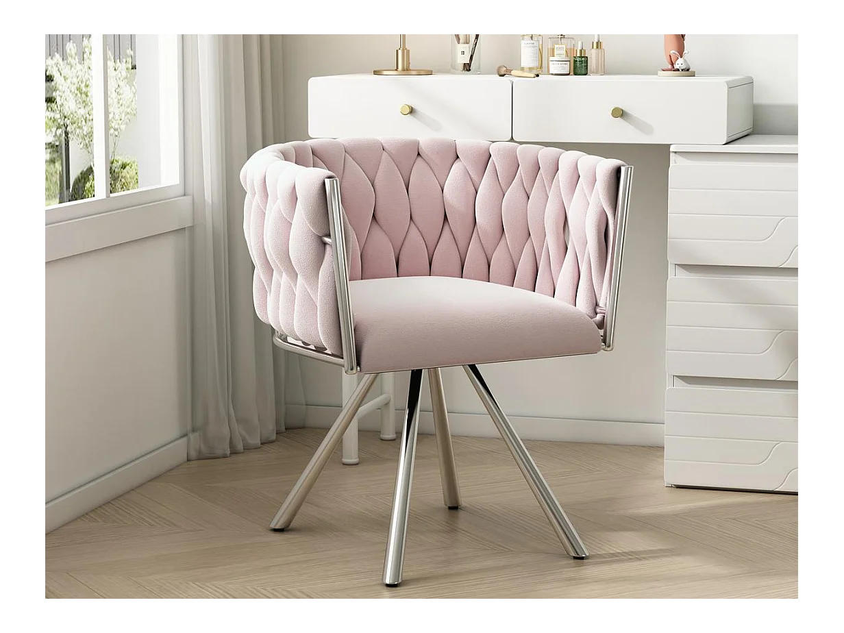 Chaise pivotante en velours avec accoudoirs - pieds en métal argenté - Rose