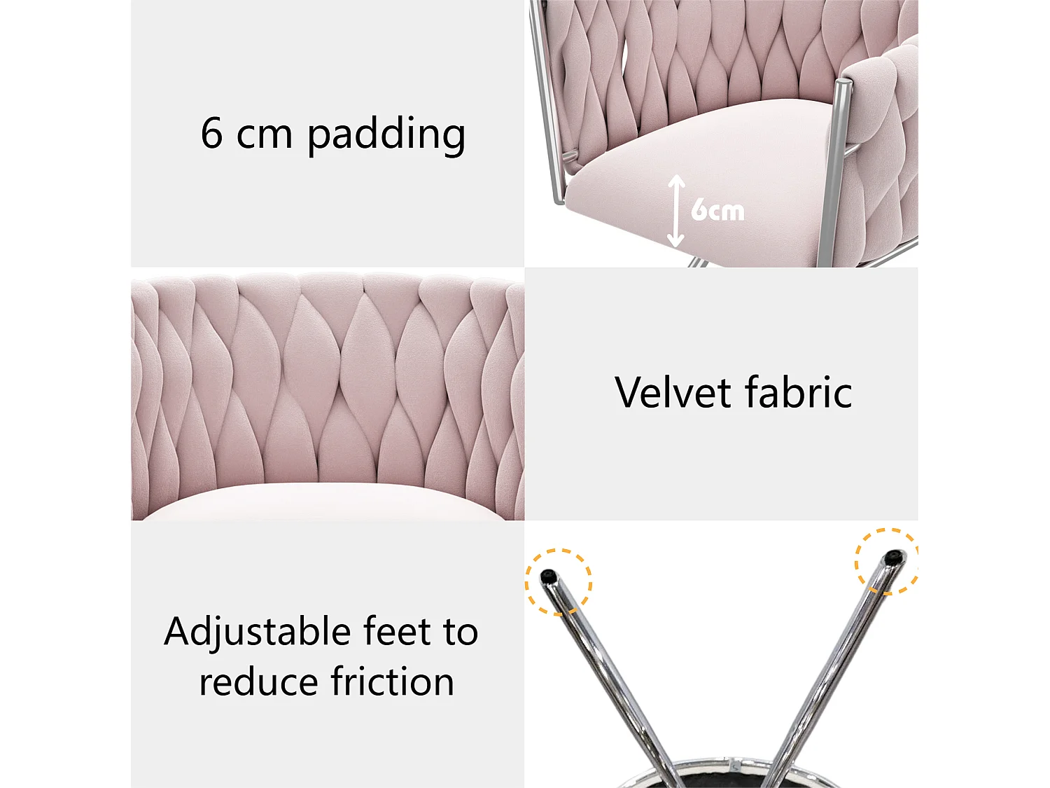 Sedia girevole in velluto con braccioli - gambe in metallo argento - Rosa