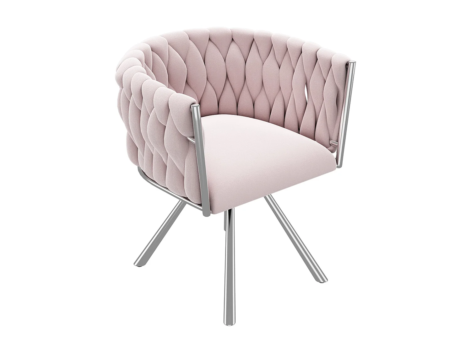 Sedia girevole in velluto con braccioli - gambe in metallo argento - Rosa