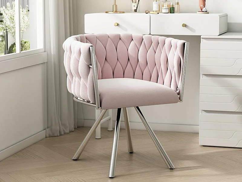 Chaise pivotante en velours avec accoudoirs - pieds en métal argenté - Rose