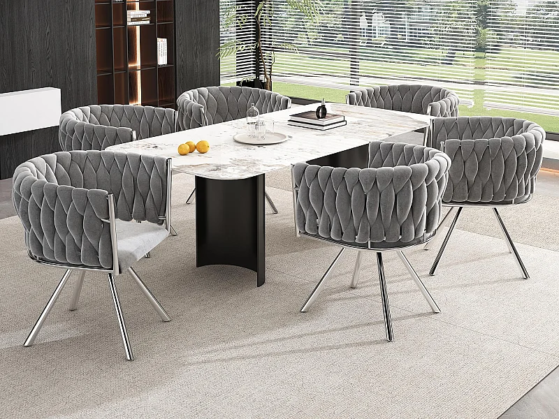 Lot de 6 chaises pivotantes en velours avec accoudoirs - pieds en métal argenté - Gris