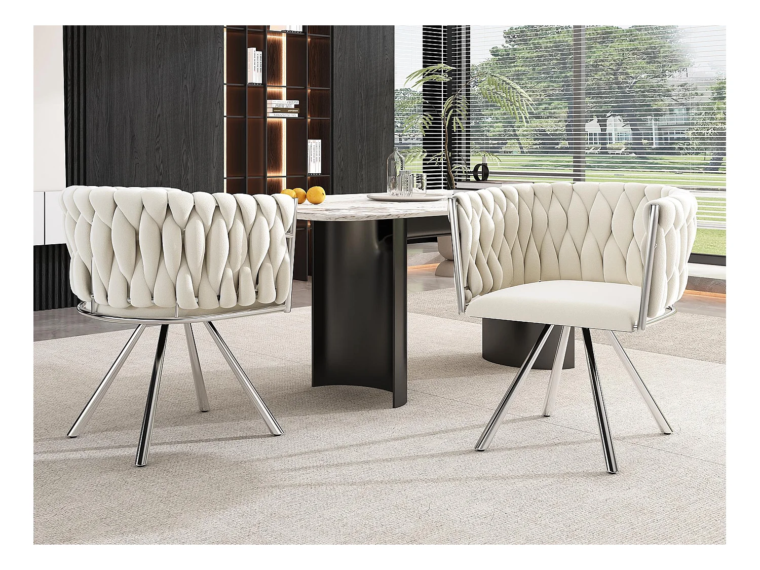 Set van 2 fluwelen draaistoelen met armleuningen - zilverkleurige metalen poten - Beige