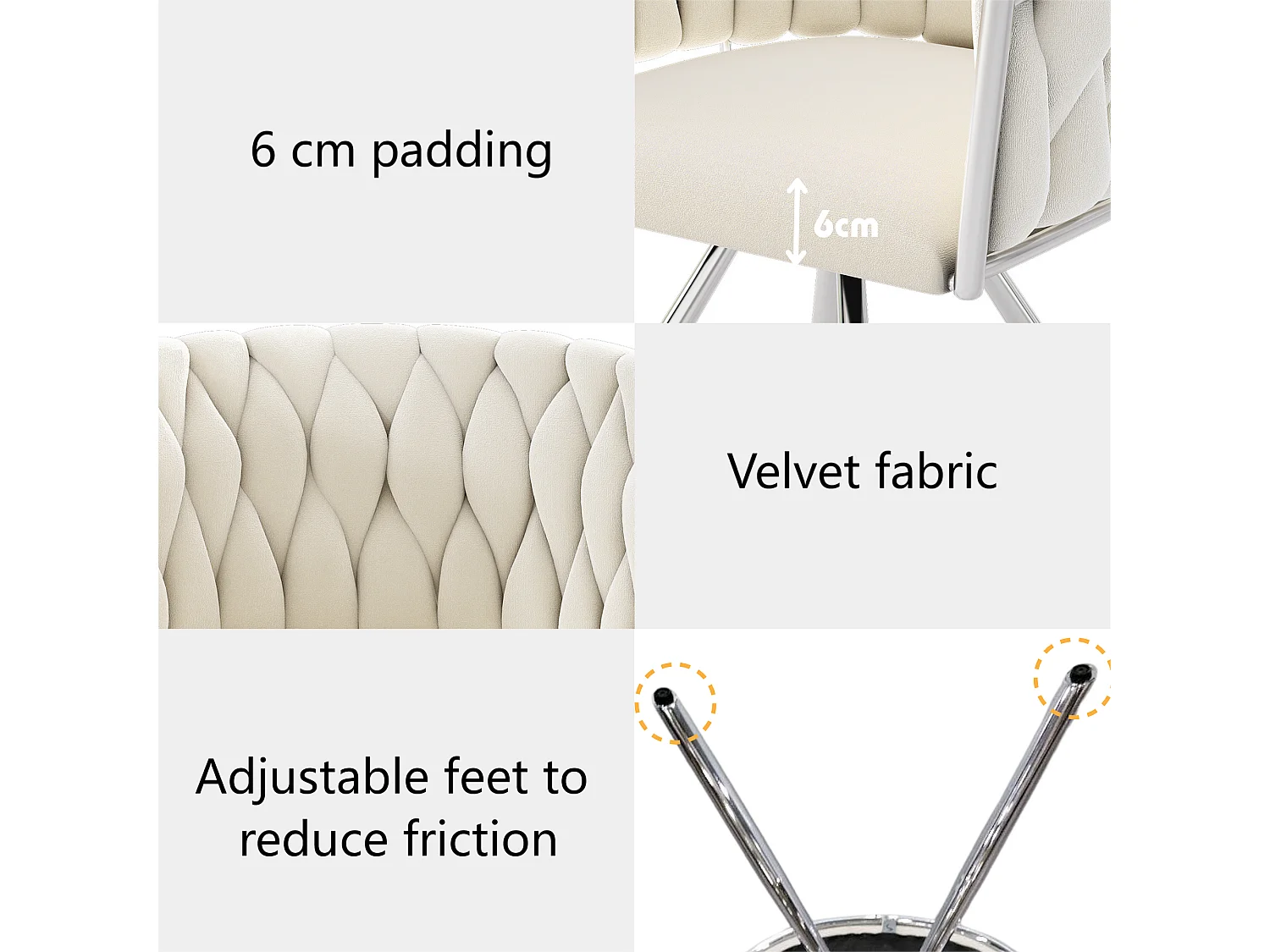 Set mit 2 Drehstühlen aus Samt mit Armlehnen – Beine aus silbernem Metall – Beige