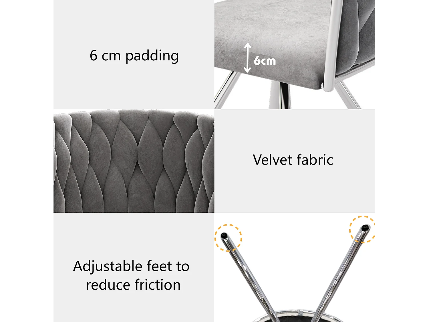 Set van 4 fluwelen draaistoelen met armleuningen - zilveren metalen poten - Grijs