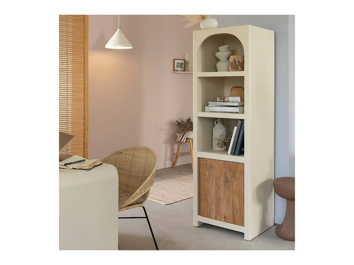 Columna de baño de madera de acacia y efecto hormigón Dalva - Made in Meubles