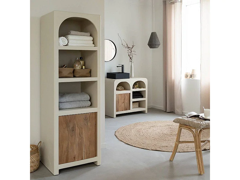 Armoire en bois effet béton et bois d'acacia Dalva