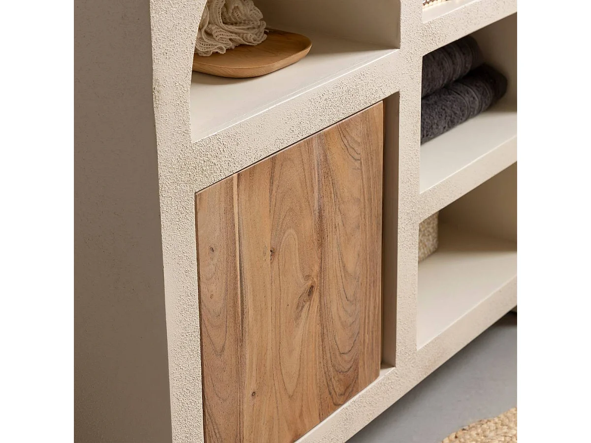 Meuble sous vasque en bois effet béton et bois d'acacia Dalva